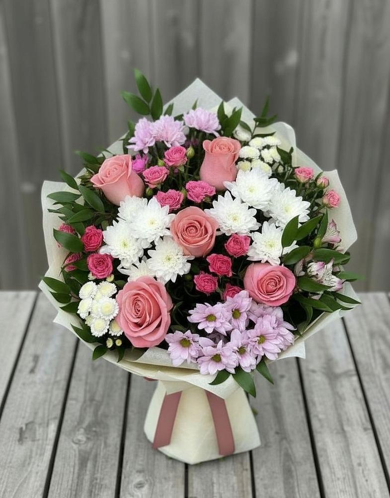 Букет цветов из: Альстромерии, Гвоздики, Розы и Хризантемы в Юрьевце