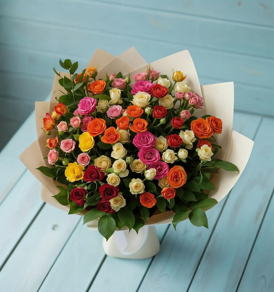 Букет Микс из разноцветных кустовых роз в Юрьевце