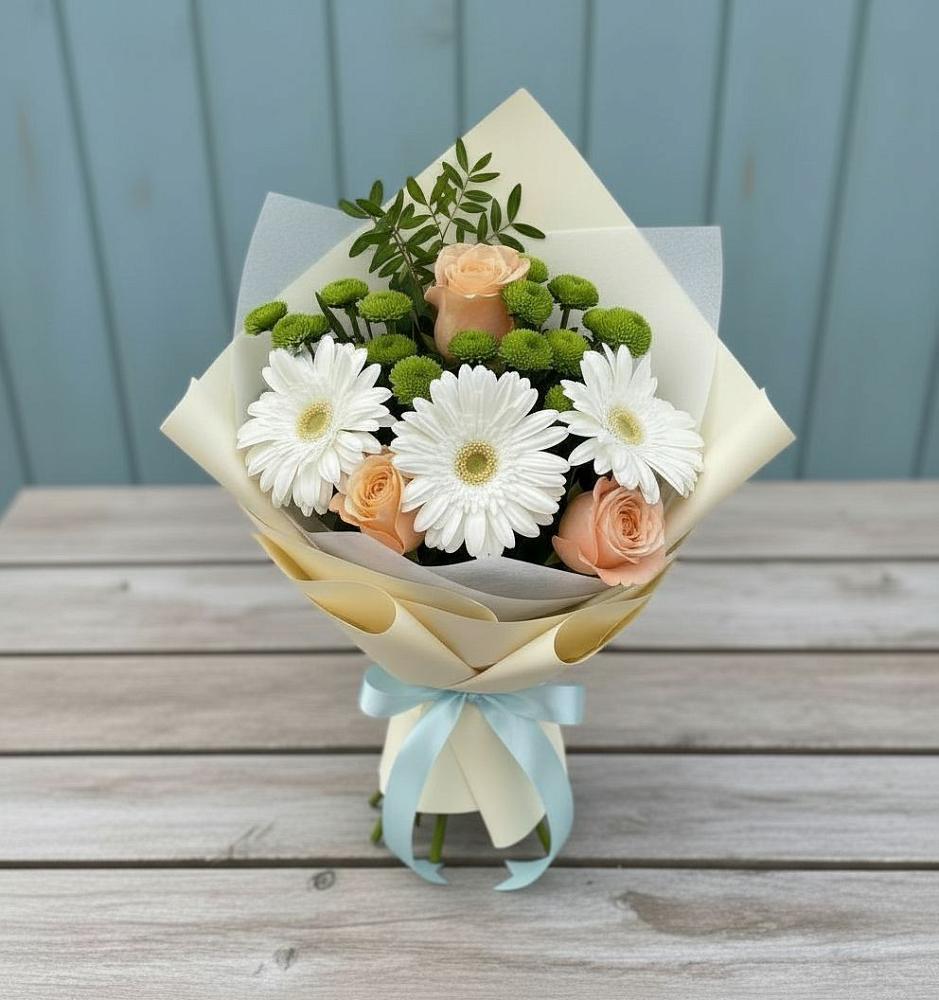 Букет цветов из: Герберы, Розы и Хризантемы в Юрьевце