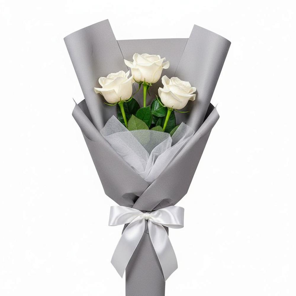 Букет 3 белые розы в Юрьевце
