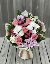 Букет цветов из:  Альстромерии, Гвоздики, Розы и Хризантемы в Юрьевце