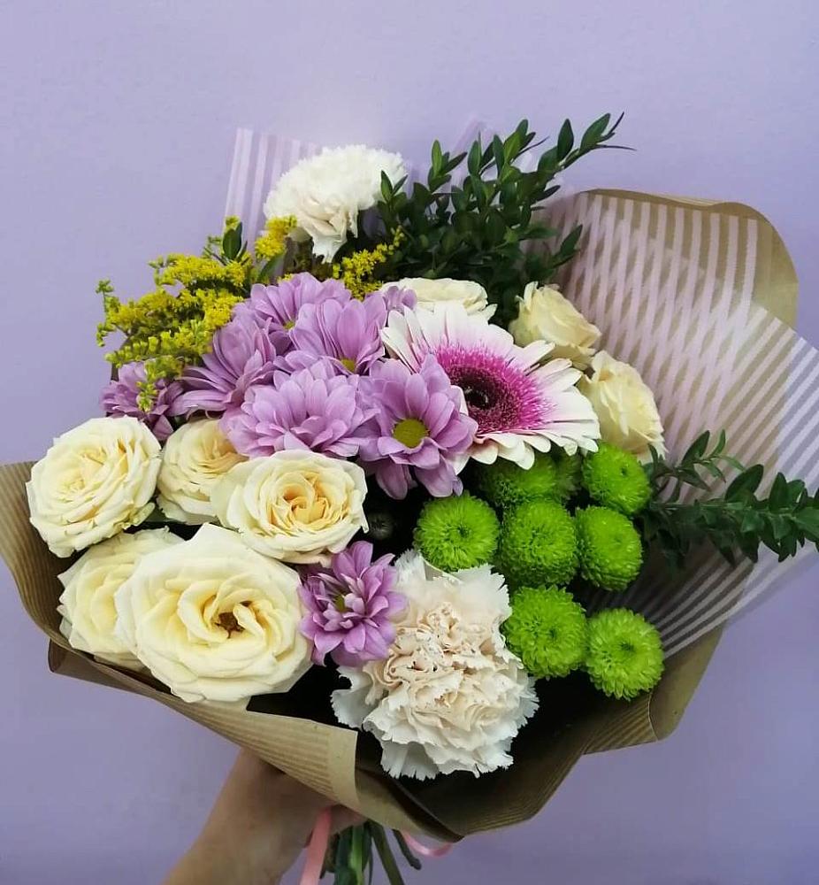 Букет цветов из: Хризантемы, Розы, Гвоздики и Герберы в Юрьевце