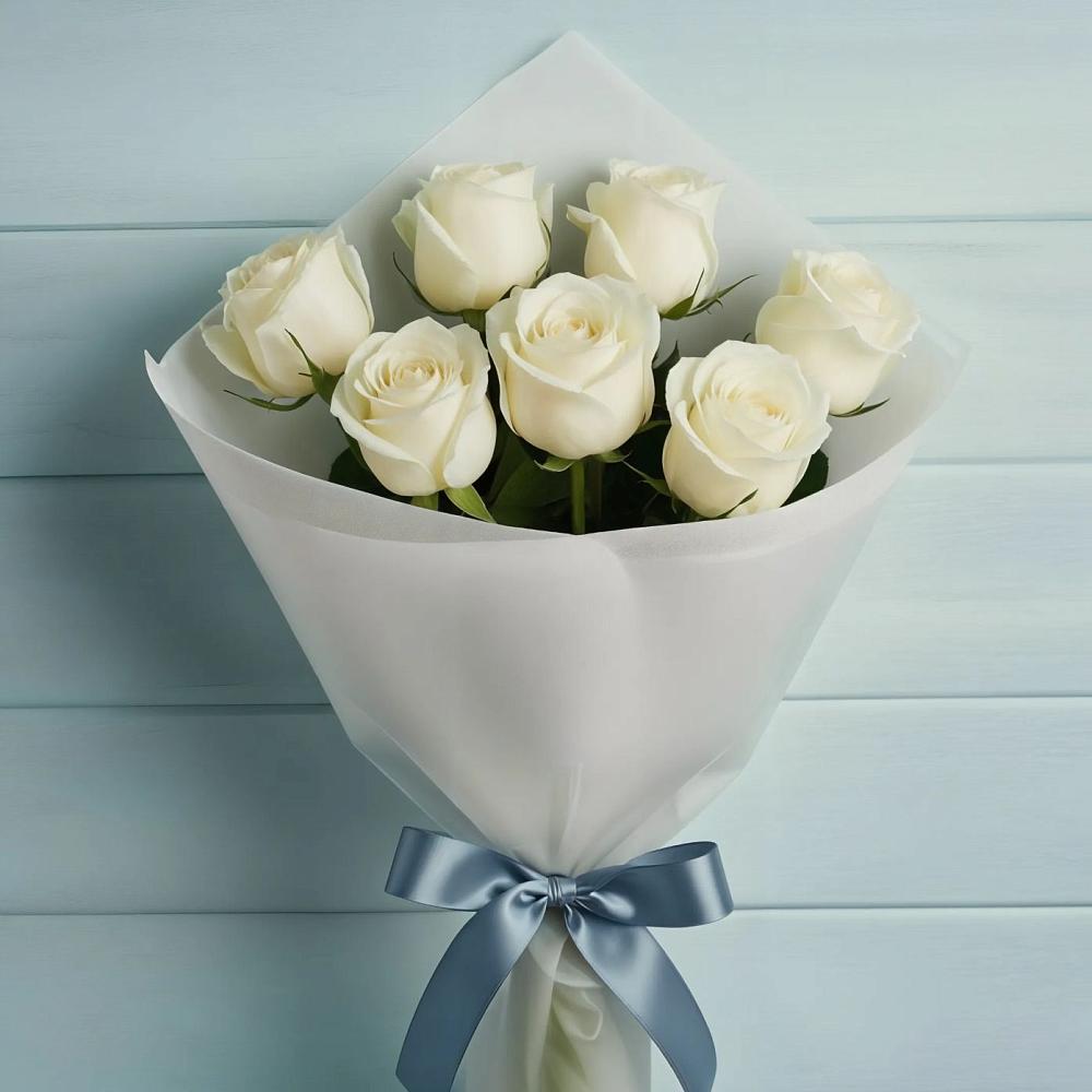 Букет 7 Белых роз Эдлесс Лав в Юрьевце